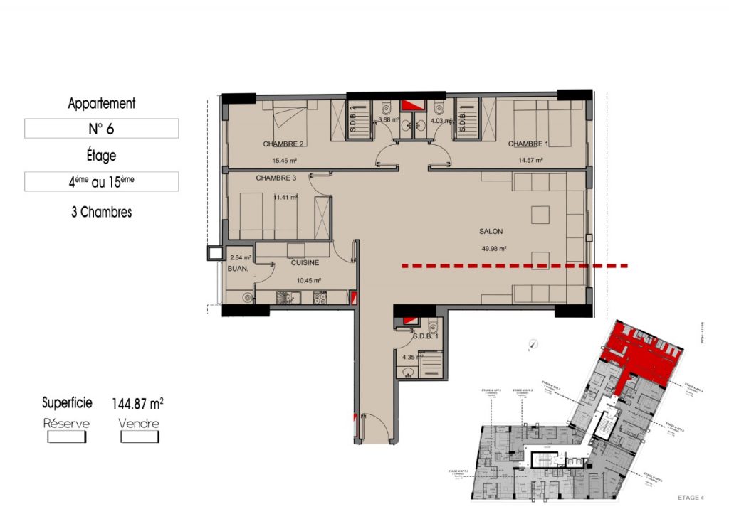 Appartement 06 ( 3 chambres , 3 salles de bain ) 