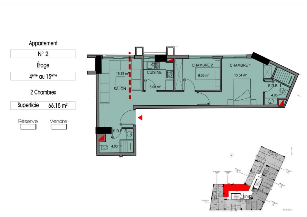 Appartement 02 ( 2 chambres , 2 salles de bain ) 