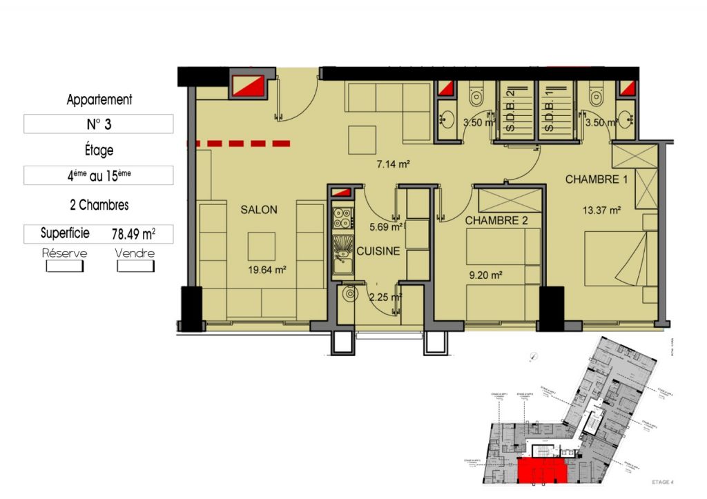 Appartement 03 ( 2 chambres , 2 salles de bain ) 