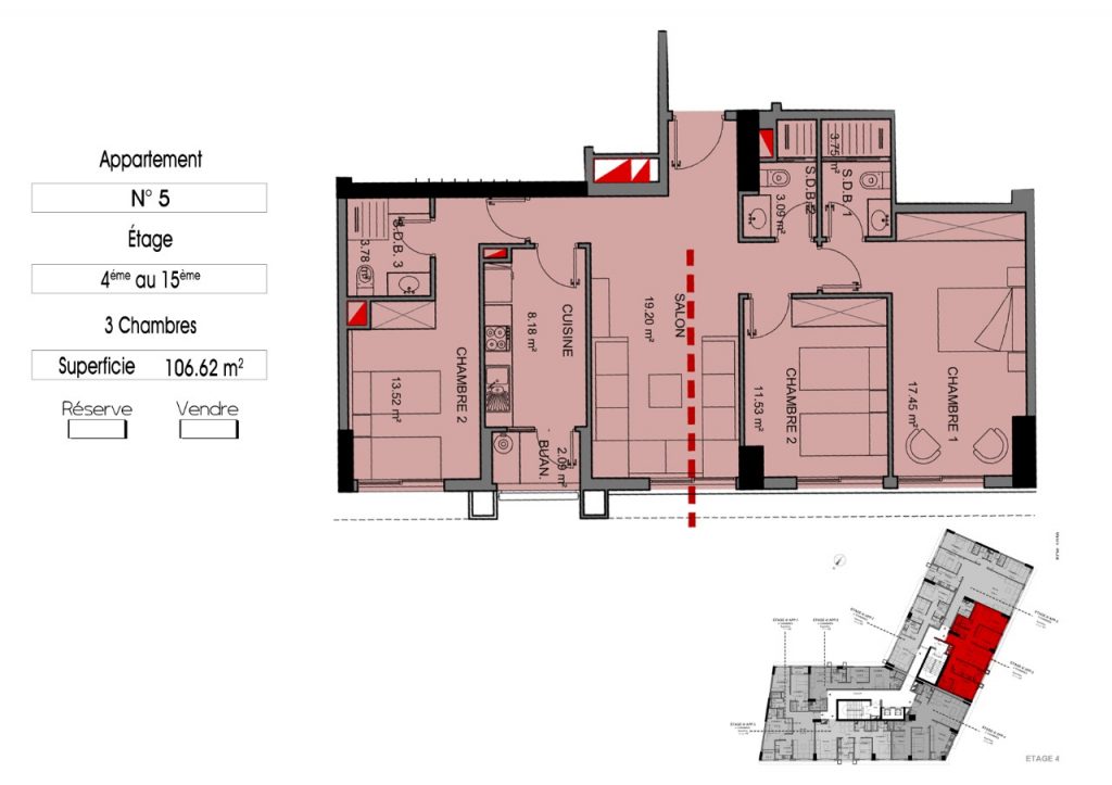 Appartement 05 ( 3 chambres , 3 salles de bain ) 