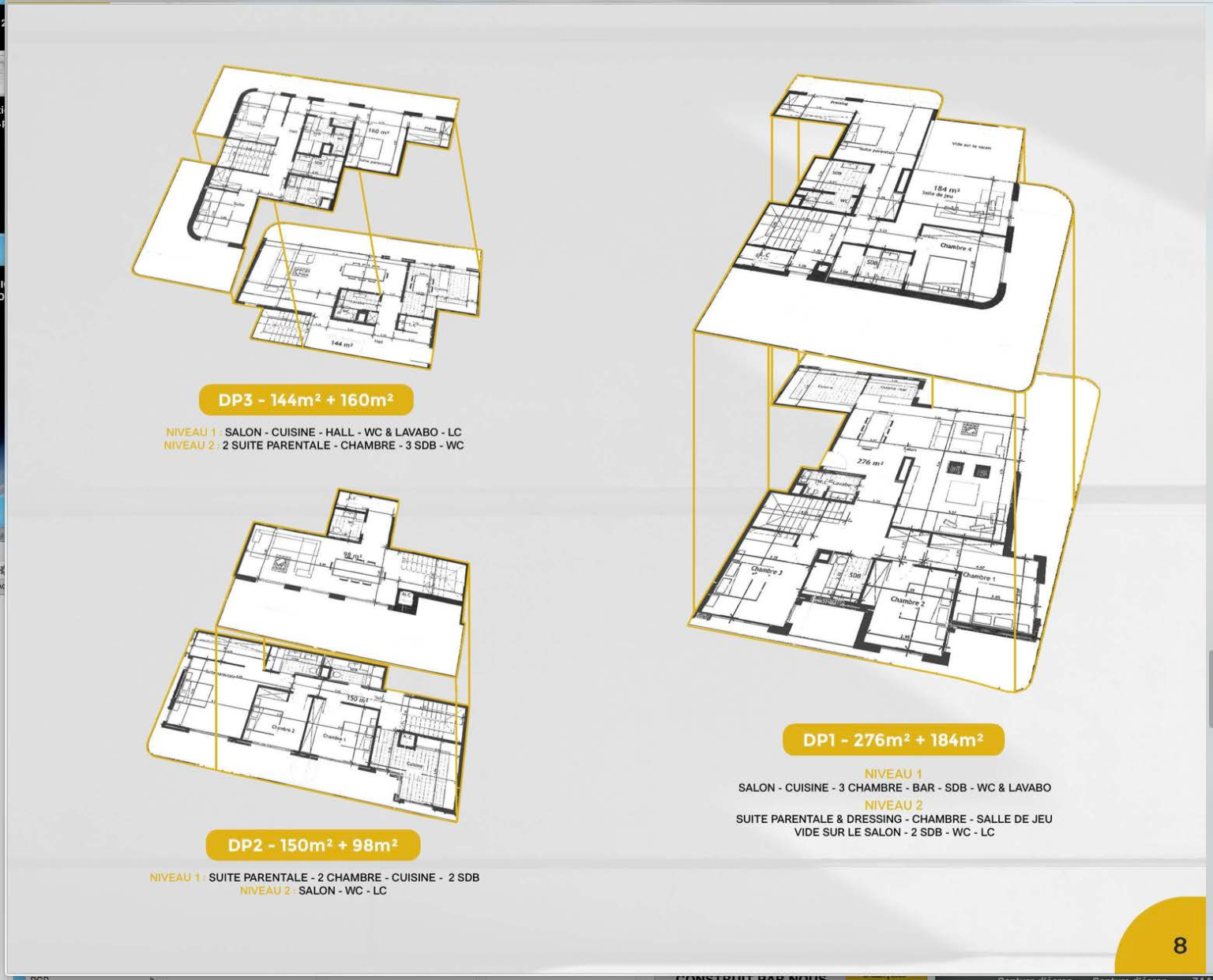 Duplexe 1 :  Suite parentale - 4ch - 3SDB - wc  - salon - cuisine  - Salle de jeux -terrasse - Piscine 