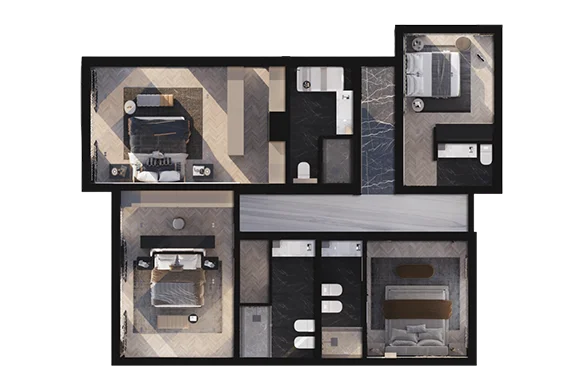 Villa B : 3 suites , 3 SDB , 4 terrasses , 1 ch , 1 hammam marocain ,1 Cinema   