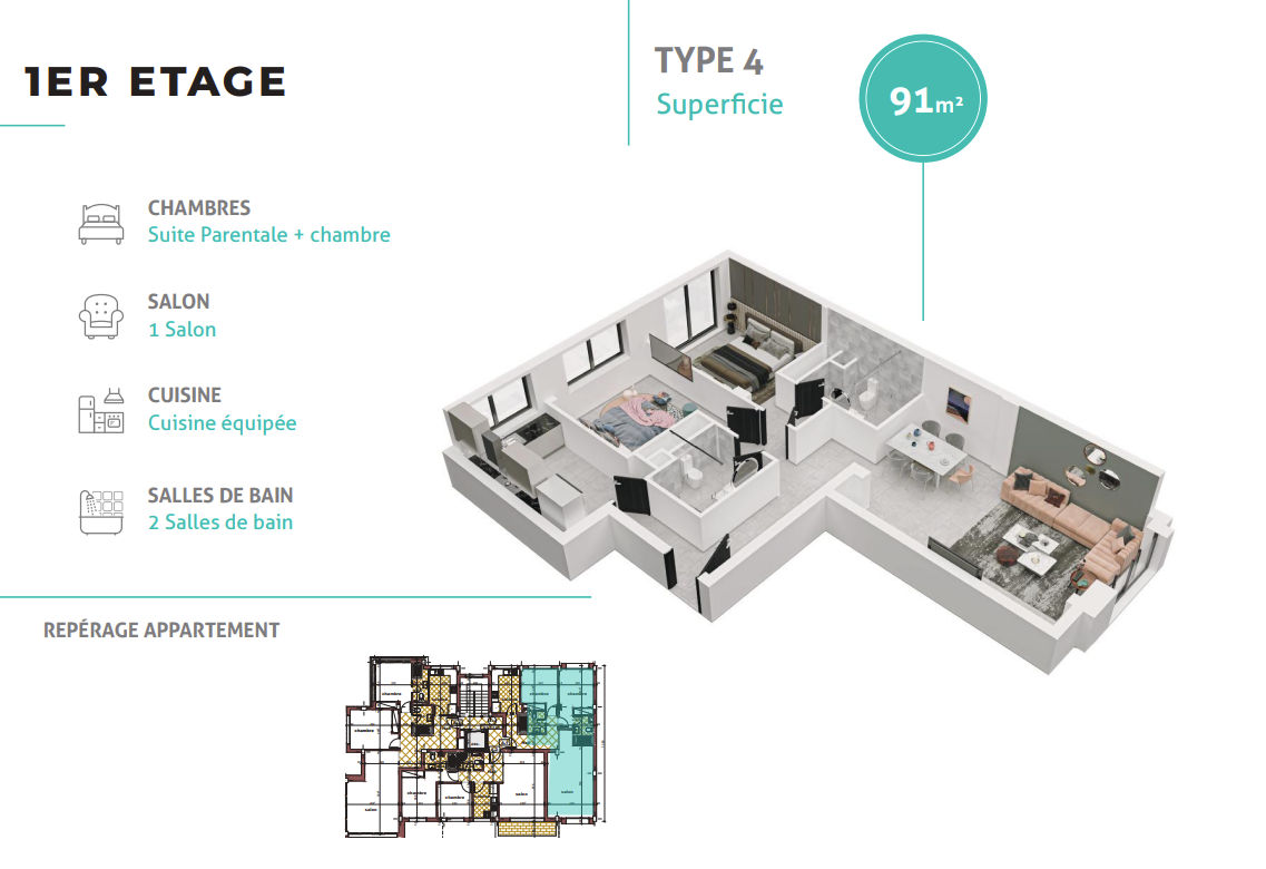 2 chambres 2 salles de bains
