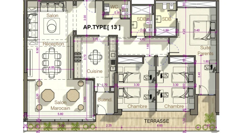 4 chambres 3 salles de bains / Terrasse