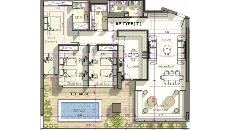 4 chambres 3 salles de bains 1 piscine