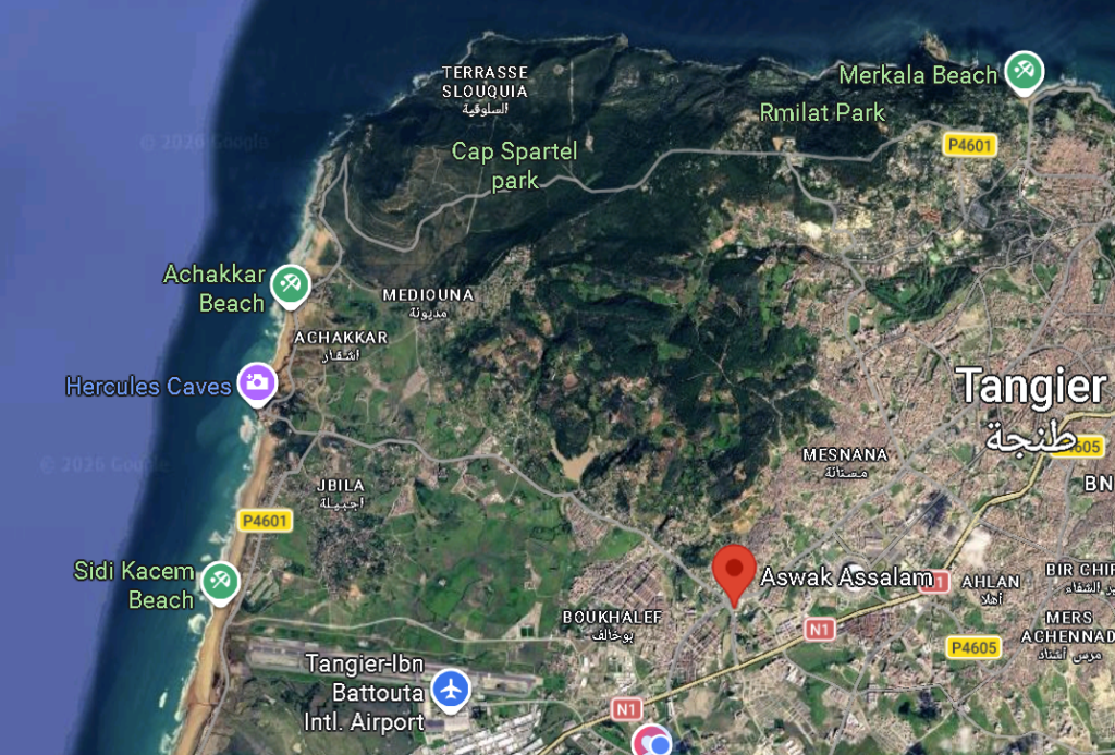 Localisation google maps Green Hills Résidence Tanger, résidence fermée avec piscine, jardins paysagers et appartements haut standing
