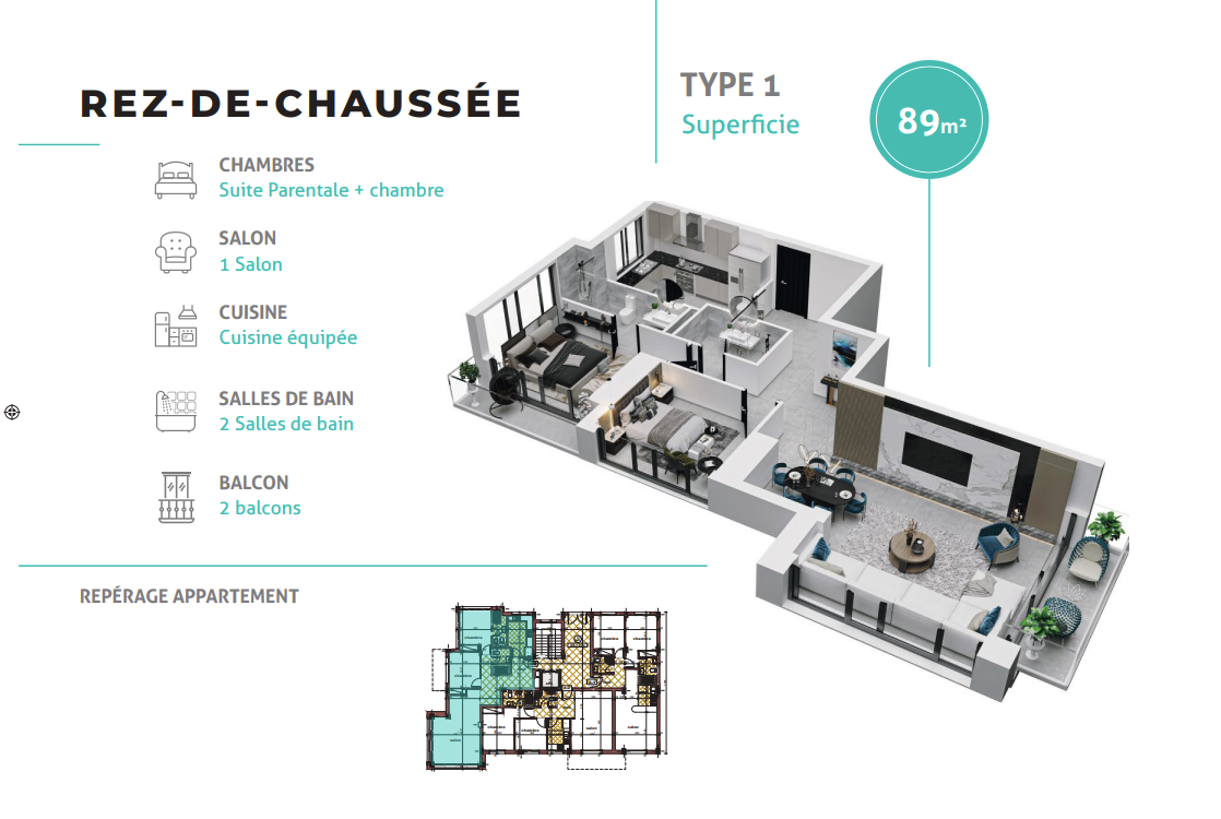 2 chambres 2 salles de bains